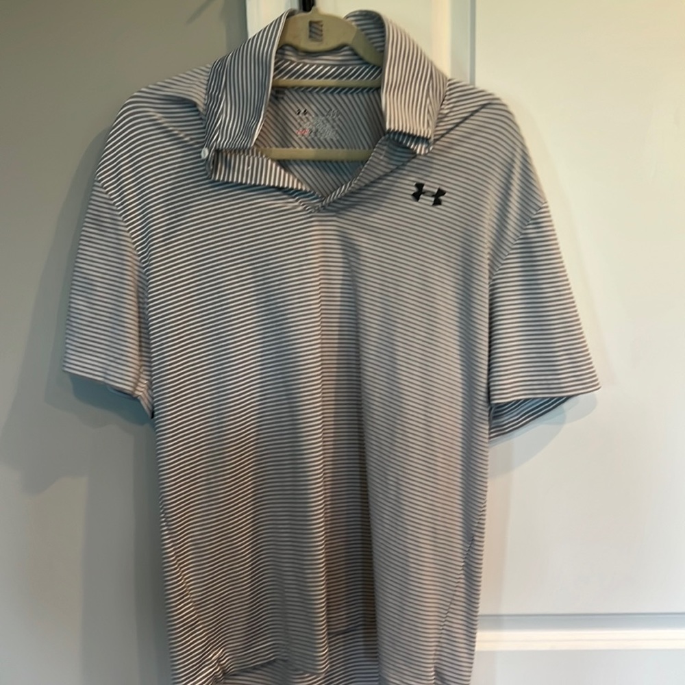 Men's Under Armour gray with white pinstripes polo